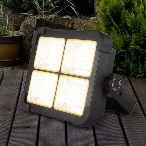 Solarlampe schwarz Strahler Außenlampe wetterfest Werkstattleuchte Solarleuchte dimmbar, Standfuß, Haken, Glas, 1x LED 15W 1000lm 4000K neutralweiß, LxBxH 18,5x5,5x14,5 cm