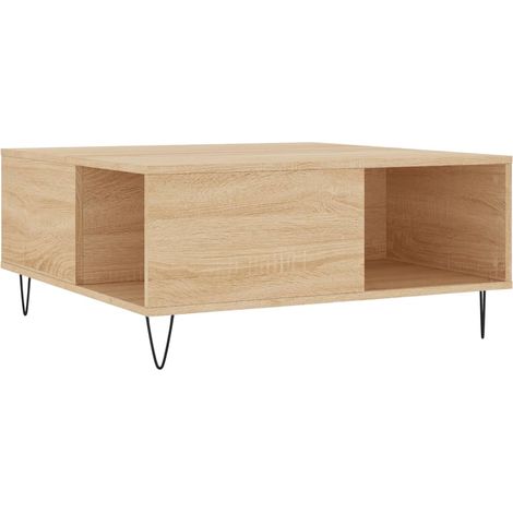 Mesa de centro de diseño moderno y contemporáneo 80 x 80 x 36,5 cm de madera de ingeniería y metal color roble DEC039009