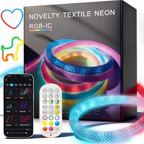 WS2811 360 Degrés Rond Néon LED Bande avec contrôleur, RGB Nylon Flexible étanche LED Bande, APP et Télécommande, Synchronisation de la Musique, Mode Minuterie, Pour Chambre, Salle de Jeux, Fête (5m) (1/5)