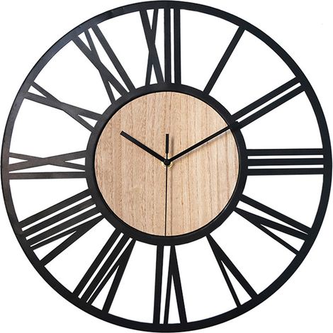 Horloge Murale Métal Bois 40cm Horloge Murale Silencieuse sans Bruit Tic-Tac Décoration Salon Chambre Cuisine Bureau Domicile Grande Pendule Murale Vintage Métal Classique (1/5)