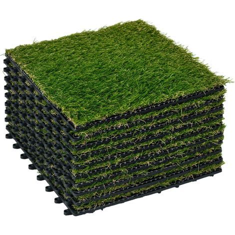 Césped artificial sintético, juego de 10 baldosas de 30 x 30 cm, grosor de confort de 3 cm, encajables, color verde (1/5)