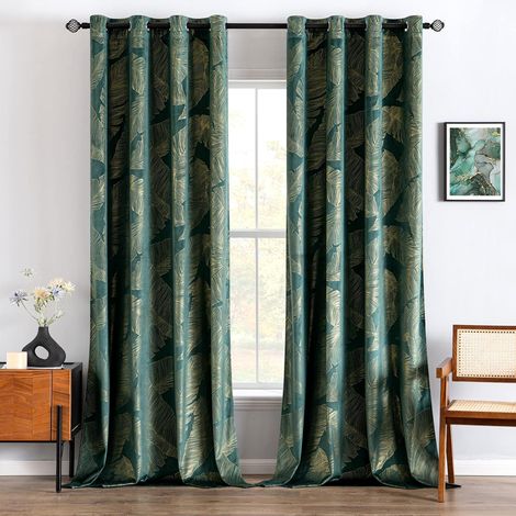 Velours Feuille dorée œillets 2p L140 H260 Vert Émeraude (1/5)