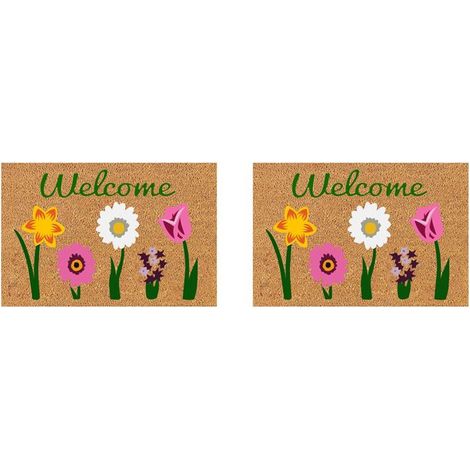 2x Fußmatten mit Blumenmuster aus Faserstoff für den Innen- und Außenbereich, Außenmatten für Eingang, Außenbereich, Hof, Dekoration (1/4)