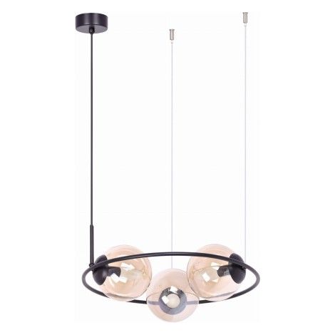 Lustre moderne 3 globes verre ambre noir Kaja VENTA