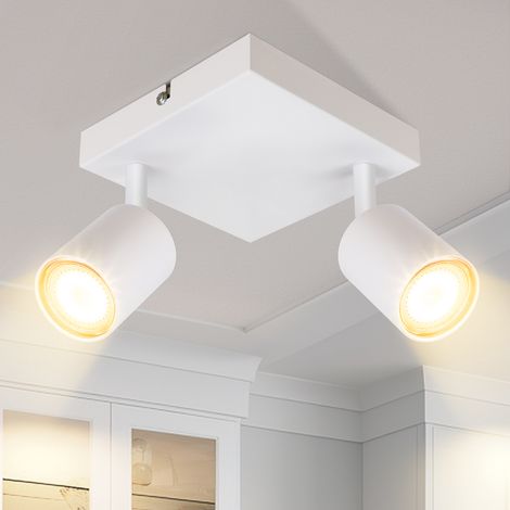 Plafoniere GBLY 2 spot bianchi - Impianto di illuminazione da soffitto a spot quadrati per corridoio GU10, moderno spot murale orientabile a 330° in metallo per salone e cucina - senza lampadina