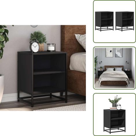 vidaXL Tables de chevet 2 pcs noir 40x31x50 cm bois d'ingénierie métal (1/5)