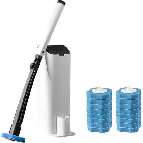 1 Kit Brosse WC Jetable, Support Mural, 16 Têtes Rechange, Nettoyage 360 Degrés, ABS Durable, Pour Toilette (1/5)