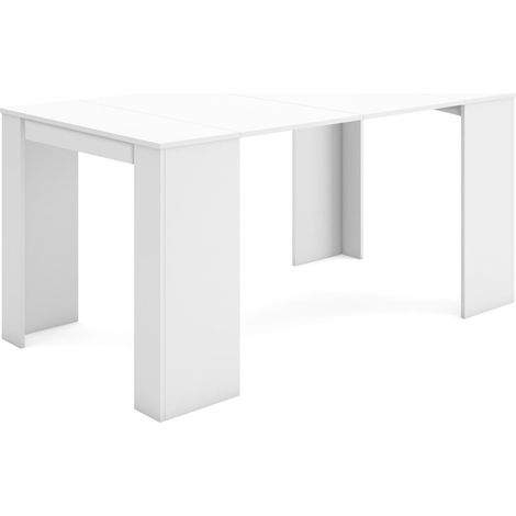 Skraut Home - Mesa Consola extensible, Mesa comedor plegable, 160, Para 8 comensales, Comedor y cocina, Estilo Moderno, Blanco (1/5)