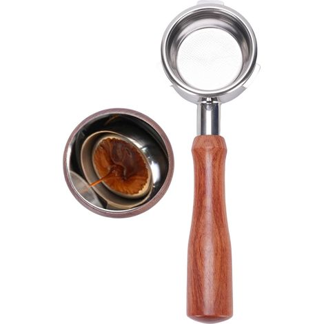 58mm Bottomless Filter Holder, 3-Ear Wooden Handle, Universal Stainless Steel Filter Holder with Two Removable Powder Baskets, Ideal for Coffee Machines (1/5)