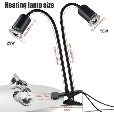 Double Head Reptile lampe, ampoule UVB UVA, minuterie automatique, luminosité réglable, col en percussion en cuivre, lumière de la pince flexible pour les reptiles et les (1/2)