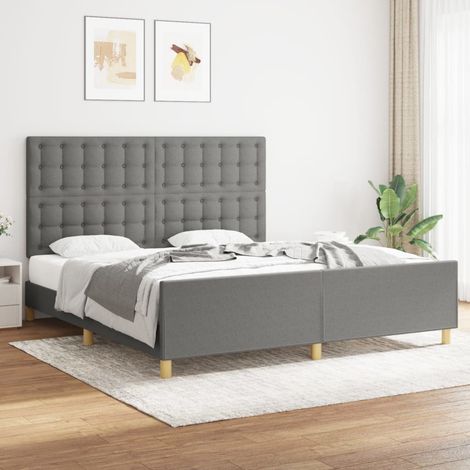 Cadre de lit avec tête de lit, tissu gris foncé, pour matelas 180 x 200 cm - PANGIVO (1/5)