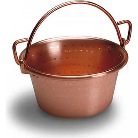 Olla de cobre con asa en forma de arco de 30 cm de diámetro
