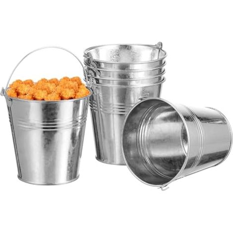 Lot de 6 Mini seaux galvanisés en métal - Mini seaux à Glace Miniatures en Fer - Pots de Fleurs rustiques pour fête, Jardin, Mini Aliments