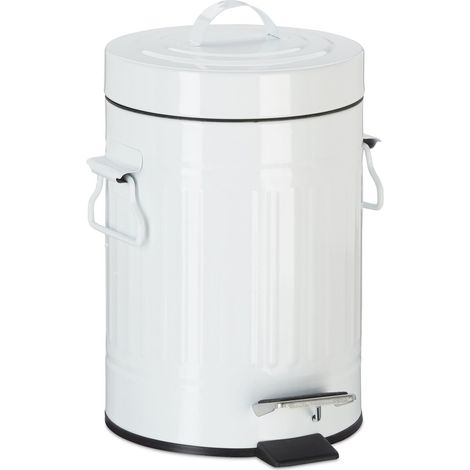 pédale vintage, Poubelle à déchets pour la cuisine ou la salle de bain, en métal, Blanc, 3 litres, fer, plastique, 29 x 19 x 24 cm (1/5)