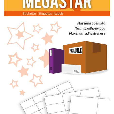 Megastar Etiquetas Autoadhesivas Blancas 99x93 mm Esquinas Redondeadas 6 Por Hoja 100 Hojas Láser/Inkjet/Fotocopiadoras LP4MS-9993 (1/5)