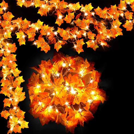 Guirlande Feuille D'érable Avec Lumières - 40 LED Chaudes - 4,5 M - 8 Modes D'éclairage - Fonctionne Sur Piles AA - Étanche - Pour Intérieur Et Extérieur (1/5)