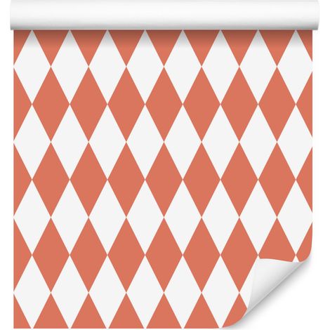Carta da parati Arlecchino con diamanti, corallo e bianco, per soggiorno e camera da letto, 50x1000 cm (1/5)