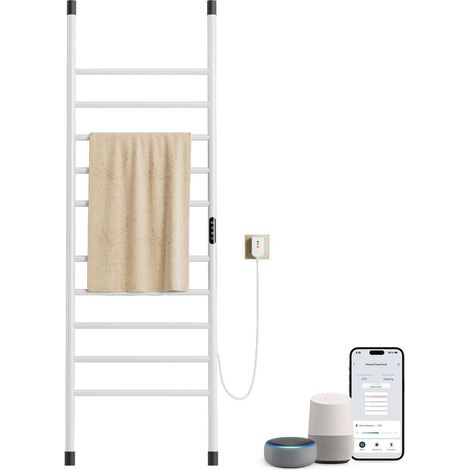 OihPaw Scaldasalviette Elettrico,Termoarredo Elettrico Bagno da Terra Tipo Scala,WiFi Porta Asciugamani Elettrico,1700×550mm scaldasalviette Elettrico Bagno,con Interruttore Touch e Timer (Bianco)
