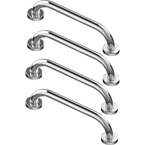 Lot de 4 - Barre d'appui - Poignée de sécurité - Acier inoxydable chromé pour douche et bain Support stable pour seniors et enfants Chromé 30x2,5cm (1/5)