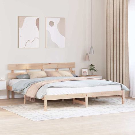 Bettgestell mit Kopfteil Braun 180 x 200 cm Massivholz Kiefer