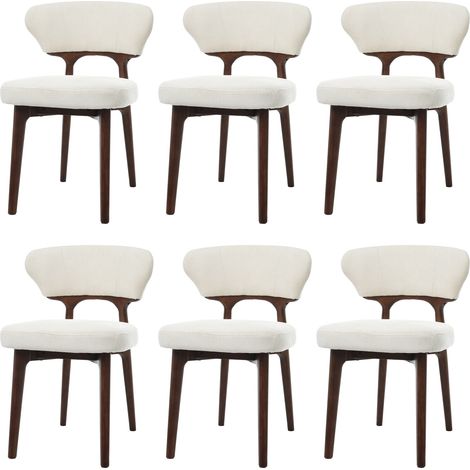 CAIziLot de 6 chaises en chenille beige clair avec structure en bois massif (1/5)