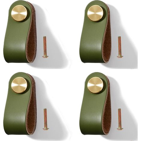 Boutons Meuble en Cuir 4 Pièces - Poignée Tiroir, Porte Placard, Commode Avec Vis pour Cuisine, Chambre, Salle Bain - Trou Unique (1/5)