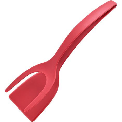 Espátula 2 en 1 con mango y pinzas para dar la vuelta a filetes, huevos fritos y tortitas: un utensilio de cocina versátil para el hogar.