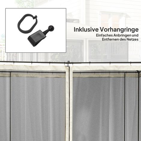 Moustiquaire pour tonnelle 3x3 m, 4 panneaux latéraux, filet anti-insectes en nylon noir avec crochets et fermeture éclair (1/5)