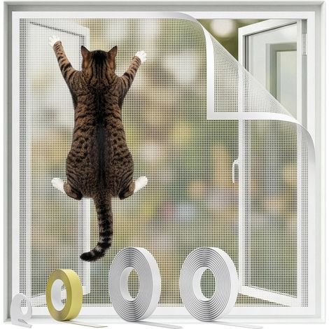 Moustiquaire Anti-Chute pour Chat Renforcée Anti-Griffes 320g/m² Protection Fenêtre Sécurisée Sans Perçage, Filet Auto-adhésif pour Empêcher les Chutes de Chat, 130x150cm Beige-Blanc (1/5)