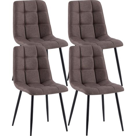 Lot de 4 chaises de salle à manger avec coutures décoratives carrées en tissu marron et pieds en métal noir 100001800 (1/5)