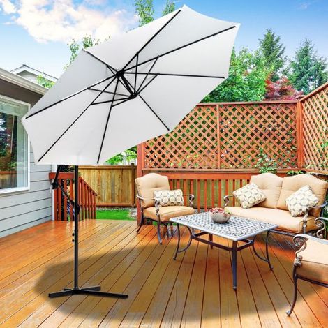 EASYCOMFORT Ombrellone da Esterni 3x2.5 m con Manovella, in Acciaio e Poliestere Anti-UV, Crema