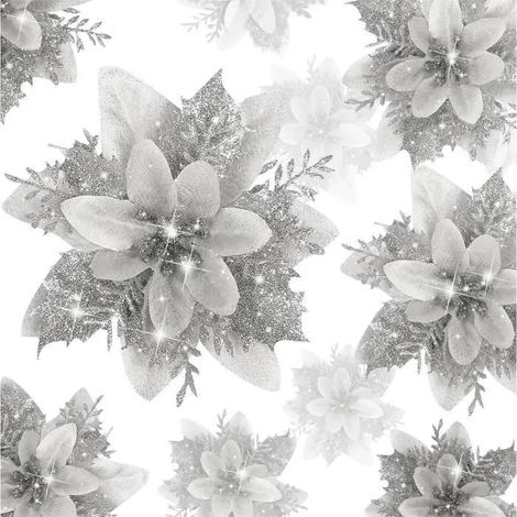 Fleurs Artificielles - Décoration Noël - 20PCS - Poinsettia Argent - Durable - Non Toxique (1/4)