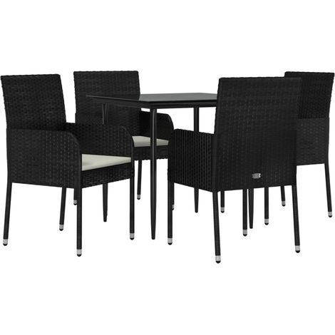 vidaXL 5 Piece Garden Dining Set with Cushions Black Poly Rattan (1/5)