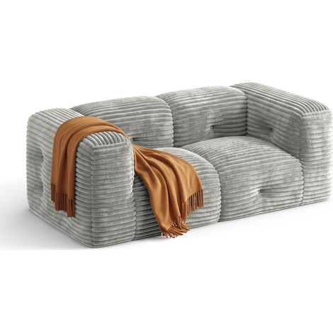 Canapé 2 places velours côtelé 182 cm assise profonde 60 cm (1/5)