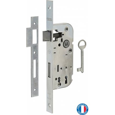THIRARD - Serrure encastrable NF à clé pour porte de chambre, axe 40mm, bouts carrés, zingué, 1 clé - THIRARD (1/5)
