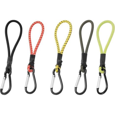 Cinghie elastiche con moschettoni, 5 pezzi, corde elastiche, dispositivi di tensionamento, fissaggio tenda, elastici, tenditori per tenda, facili da trasportare per il campeggio (1/5)