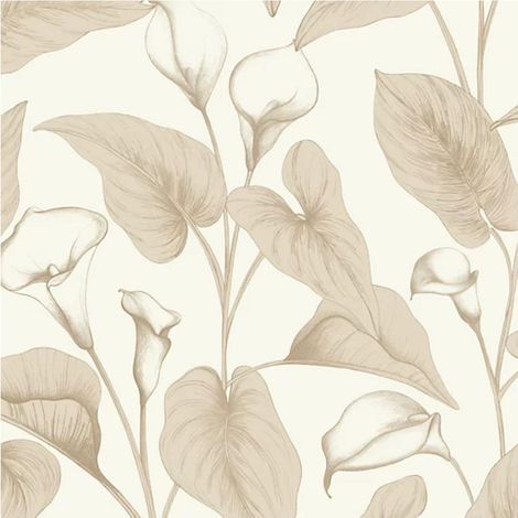 Grandeco Calla Lily Floral Foliage Beige Wallpaper Vinyl Paste The Wall (1/4)