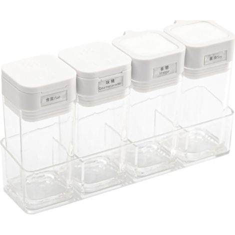 Flacon à épices portable transparent pour cuisine, 2 bouteilles huile + 2 pots condiments, rangement compact maison