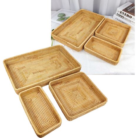 Snackkorb aus Rattan, Tischorganizer, handgeflochten, multifunktional, 3er-Set (1/5)