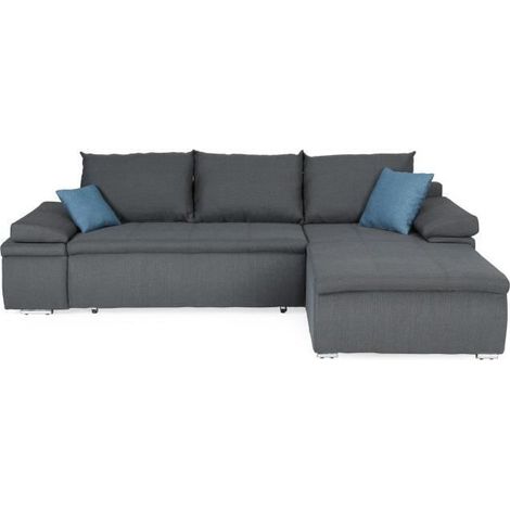 CELINA Canapé d'angle réversible convertible 3 places + Coffre de rangement - Tissu gris - L 274 x P 184 cm (1/5)
