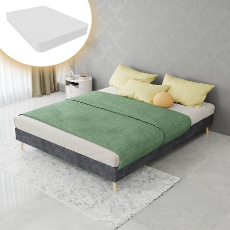 Lit adulte 140x200 cm en tissu peluche gris, gain de place pour chambre, avec matelas FloraGrace (1/5)