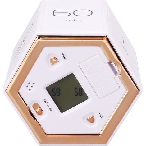 Minuteur Cube Magnétique Blanc avec Alarme Silencieuse, Écran LCD, Fonction Retournement pour Cuisine, Étude, Travail (1/5)