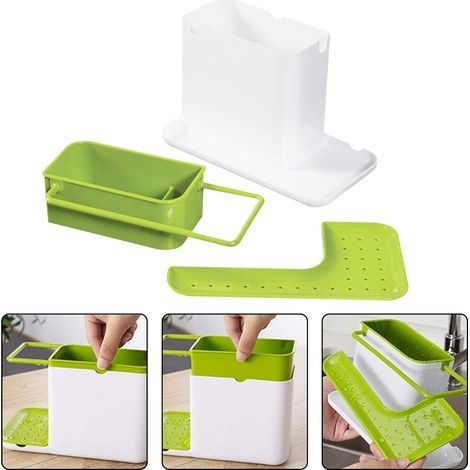 Schwammhalter für die Küchenspüle, Aufbewahrungsorganizer für die Küchenspüle, Abtropfgestell mit Handtuchhalter (Grün) (1/4)