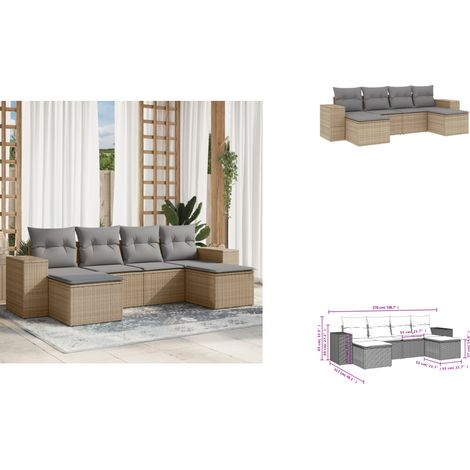6-tlg. Garten-Sofagarnitur mit Kissen Beige Poly Rattan - Gartenmöbel - Polyethylen Möbel - Rattan Gartenmöbel - Outdoor Set - Lounge Set (1/3)