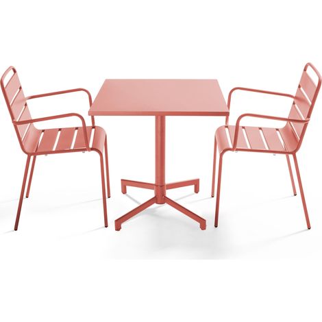 Ensemble table 70 cm et 2 fauteuils de jardin en métal argile - Palavas