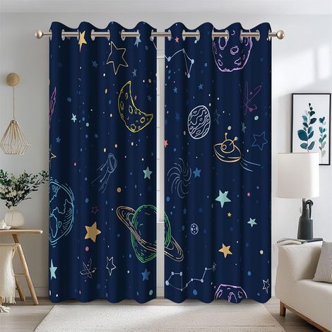 Navy Blue Blackout Curtains 42x63 Inch Stars and Planets Pattern Galaxy Style Curtains for Kids Room Window Decor Thermal Insulated 2 Panels (1/5)