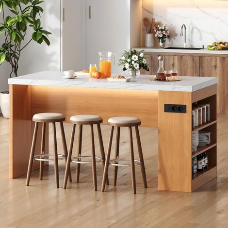 Table îlot cuisine 155x80x90 cm LED MDF naturel blanc HAVRYA (1/5)