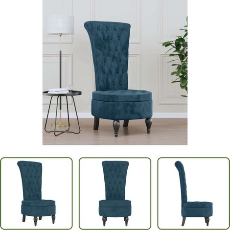 Chaise en velours - Chaise à dossier haut bleu velours conception de bouton (1/5)