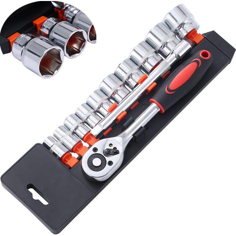 Jeu de Douilles 1/4" 12 Pièces, Entraînement Métrique 4-13mm avec Clé à Cliquet à Dégagement Rapide 24 Dents et Barre d'Extension 4", Outil de Garage de Réparation Automatique 420340 (1/4)