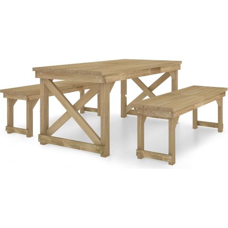 Ensemble Table et Chaise de Jardin Salon de jardin 3 pcs Bois de pin imprégné 27370 (1/5)